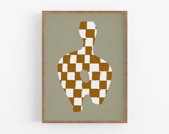 Giclee print on paper, framed printed wall art, abstract object, living room decor, brown beige artwork, checkers poster, large oversize