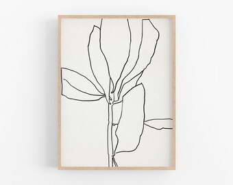 Framed Abstract Botanical Giclee Print, Monochrome Line Art