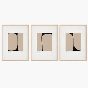 Giclee print wall art set, three pieces, 3 printed framed, minimalist line gallery wall, living room home decor, white poster wooden frame