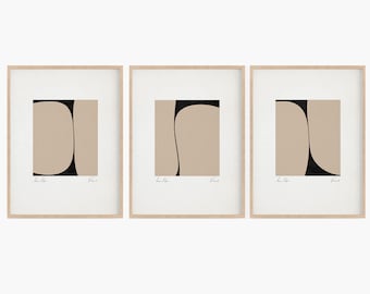 Minimalist Line Art Print Set, Beige & White, Wooden Frame