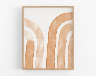 Impressão Giclée emoldurada com linhas do arco-íris em terracota, pôster de arco boho