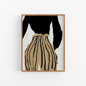 Stampa giclée su carta, illustrazione di moda, arte murale stampata incorniciata, figura femminile nera beige, arredamento per la casa del soggiorno, disegno moderno