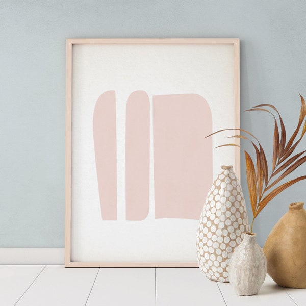 Printable geometric wall art, downloadable print, abstract soft forms, instant download minimalist poster, Rose pink nursery decor