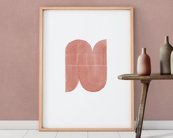 Mid-century art on white, Downloadable print, Printable modern art, Instant download abstract geometric painting, Minimal Terracotta poster
