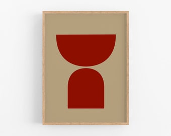 Framed Abstract Geometric Giclee Print, Red and Beige Wall Art