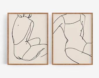 Framed Female Figure Line Art Prints | Minimalist Gallery Wall Set