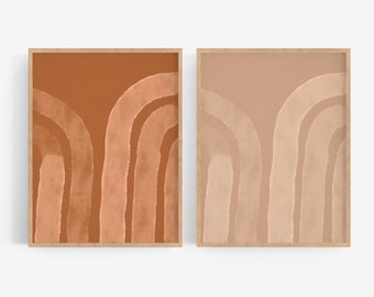 Framed Beige Rainbow Lines Giclee Print Set, Minimalist Nursery Wall Art