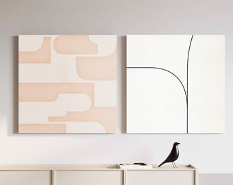 Geometric Abstract Canvas Print Set, Oversized Wall Art, Floater Frame