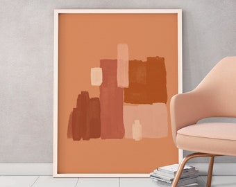 Geometric mid-century art, Downloadable print, Printable modern, Instant download abstract terracotta painting, Minimal burnt orange poster