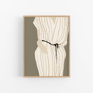 Stampa giclée su carta, illustrazione di moda, arte murale stampata incorniciata, figura femminile beige neutra, arredamento per la casa del soggiorno, disegno moderno