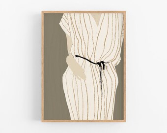 Framed Female Figure Giclee Print, Beige Modern Wall Art