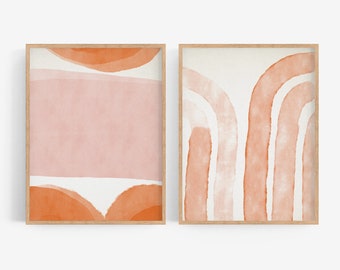 Geometric Rainbow Giclee Print Set, Pink Orange Nursery Decor