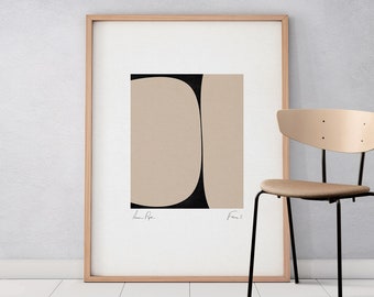 Simple form art, Downloadable print, Printable wall art, Abstract painting, Minimalist contemporary poster, beige black color signed artwork