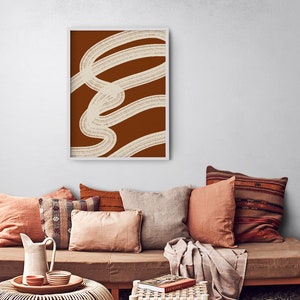 Printable wall art, downloadable abstract line print, Minimalist contemporary art, terracotta beige poster, living room decor, burnt orange image 5