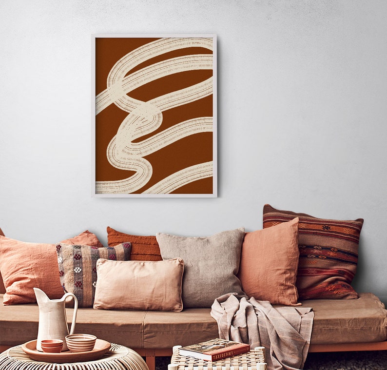 Printable wall art, downloadable abstract line print, Minimalist contemporary art, terracotta beige poster, living room decor, burnt orange image 5