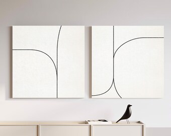 Geometric Line Art Canvas Print Set, Framed Minimalist Wall Decor