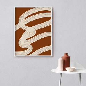 Printable wall art, downloadable abstract line print, Minimalist contemporary art, terracotta beige poster, living room decor, burnt orange image 4