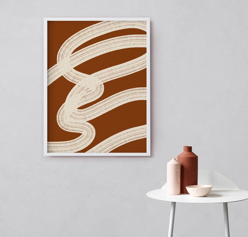 Printable wall art, downloadable abstract line print, Minimalist contemporary art, terracotta beige poster, living room decor, burnt orange image 4