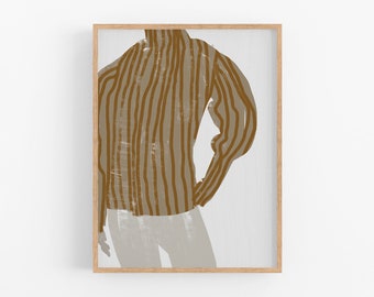 Striped Fashion Illustration, Beige Brown Figure, Giclee Print
