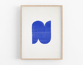 Blue Abstract Geometric Giclée Print, Framed Modern Wall Art