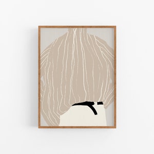 Stampa giclée su carta, illustrazione di moda, arte murale stampata incorniciata, arte femminile nera beige, arredamento per la casa del soggiorno, illustrazione di moda