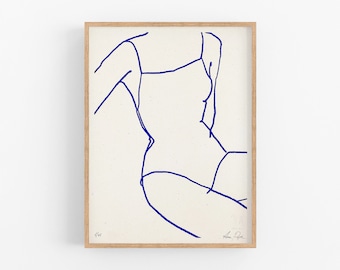 Blue Line Female Figure Screen Print | Limited Edition Art