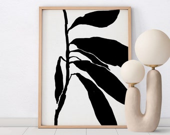 Illustration botanique art mural imprimable, Affiche téléchargeable, Peinture florale, Impression contemporaine minimaliste, Art noir décor de salon