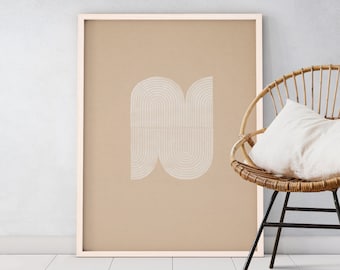 Downloadable mid-century wall art, minimalist neutral beige print, geometric printable boho modern poster, Instant download abstract figure