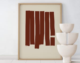 Printable brown lines wall art, downloadable print, modern abstract form painting, minimalist beige contemporary poster, living room decor