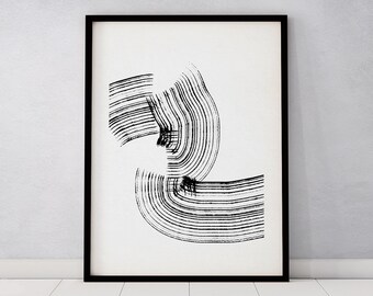 Simple form art, Downloadable print, Printable wall art, Abstract lines form, Minimalist contemporary poster, black white monochrome artwork