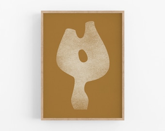 Abstract Figure Giclee Print, Beige Brown Wall Art, Framed Poster
