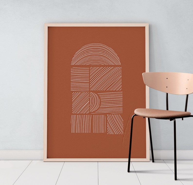 Geometric minimal art, Downloadable print, Printable modern art, Abstract lines painting, Instant download contemporary terracotta poster image 1