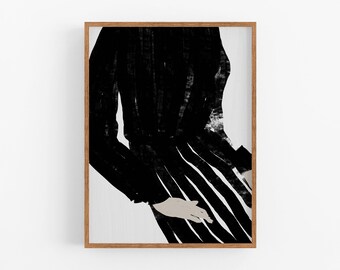 Beige & Black Female Figure Giclee Print, Modern Fashion Illustration