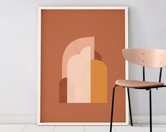 Geometric mid-century art, Downloadable print, Printable modern, Instant download abstract painting, Minimal contemporary, Terracotta rust