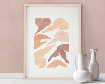 Woman figure downloadable print, Printable painting, Instant download contemporary art, Modern female illustration poster, blush beige color