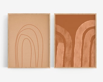 Framed Giclee Print Set, Beige Terracotta Arches, Minimalist Wall Art