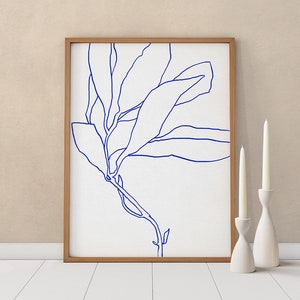 Botanical illustration printable wall art, Downloadable poster, Flower one line drawing, Minimalist contemporary print, living room decor image 1