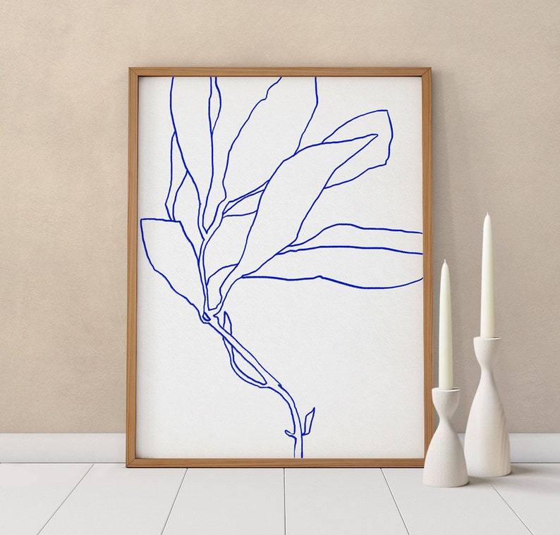 Botanical illustration printable wall art, Downloadable poster, Flower one line drawing, Minimalist contemporary print, living room decor image 1