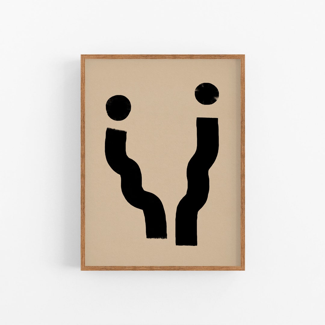 Black Form Interface Framed Abstract Giclee Print, Black Forms on Beige, Modern Wall Art - Etsy