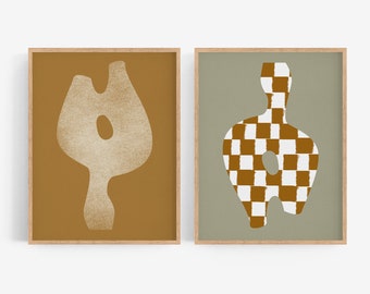 Minimalist Abstract Giclee Print Set | Beige Terracotta Framed Wall Art