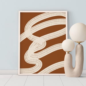 Printable wall art, downloadable abstract line print, Minimalist contemporary art, terracotta beige poster, living room decor, burnt orange image 1