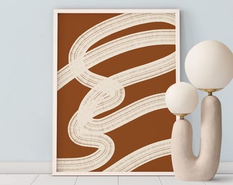 Druckbare Wandkunst, downloadbares abstraktes Line Print, minimalistisches zeitgenössisches Poster, terracotta beige Poster, Wohnzimmer Dekor, orange gebrannt