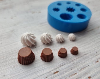 Siliconen mal van set cupcake met crème, 8 stuks, ~ 0,6-1,2 cm, ~ 0,5-1,1 cm, modelleringshulpmiddelen voor huisdecoratie, vorm voor polymeerklei
