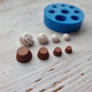 Silicone mold of Set of cupcake with cream, 8 pcs., ~ 0.6-1.2 cm, ~ 0.5-1.1 cm, Modeling tools for home decor, Shape for polymer clay
