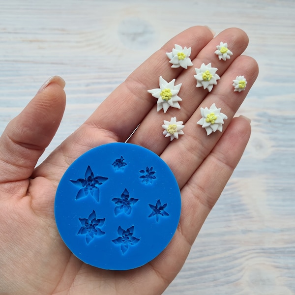 Silicone mold of Edelweiss, 7 pcs., ~ 0.8-1.5 cm, Modeling tool for accessories, jewelry and home decor, Shape for polymer clay