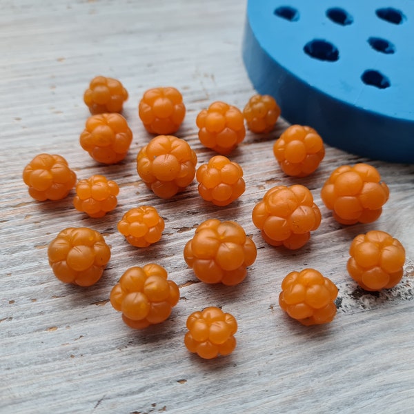 Silicone mold of Cloudberry, 19 elements, ~Ø 1.5-1.9 cm, H:1.3-1.5cm, Modeling tool for accessories, jewelry, decor, Shape for polymer clay