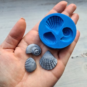 Silikonform Muschel, Stil 2, 3 Elemente, ~ 1,7*2,2-2,3 cm, 2,7*2,9 cm, H: 0,5-0,7 cm, Modellierwerkzeug für Accessoires, Form für Polymerclay