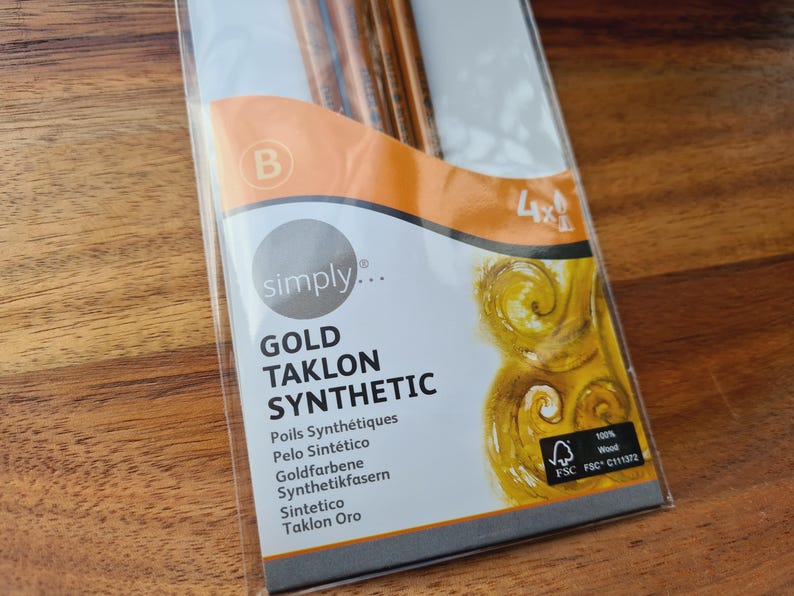 Synthetic brush SIMPLY Gold Taklon, set B, Nr. 3, short handles, 4 brushes , Polymer clay tools, Art tools image 5