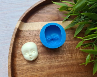 Silicone mold of Doll face, style 3, ~ 2.3*2.8 cm, H:1.3 cm, Polymer Clay, Resin, Soap Mold, Miniature Sculpting, Fondant, Cake Decor