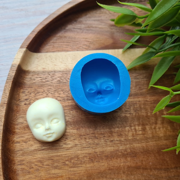 Silicone mold of Doll face, style 3, ~ 2.3*2.8 cm, H:1.3 cm, Modeling tool for accessories, jewelry and home decor, Shape for polymer clay